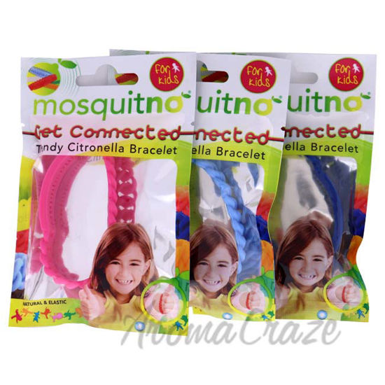 Picture of Get Connected Citronella Bracelet Set by Mosquitno for Kids - 3 Pc Bracelet Light Blue, Pink, Blue