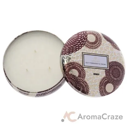 Picture of Japonica Collection 3 Wick Tin Candle - Gilt Pomander and Hinoki by Voluspa for Unisex - 12 oz Candle