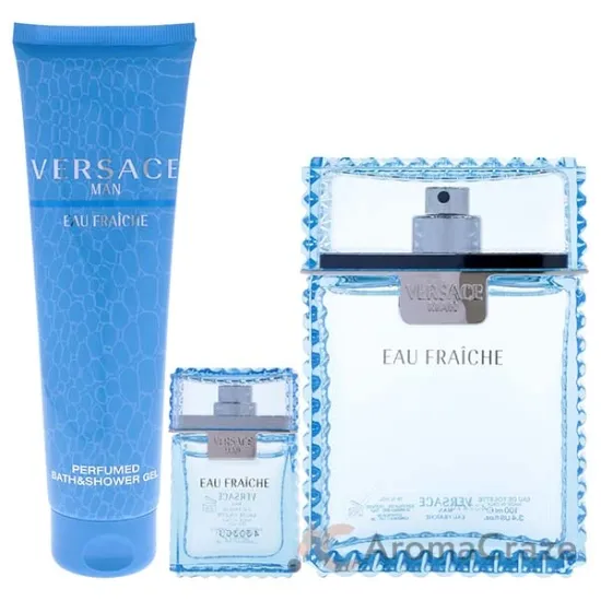 Picture of Versace Man Eau Fraiche by Versace for Men - 3 Pc Gift Set 3.4oz EDT Spray, 0.17oz EDT Spray (Mini), 5oz Bath and Shower Gel