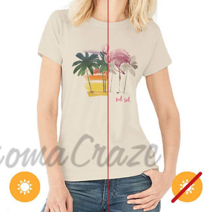 Picture of Women Crew Tee - Watercolor Flamingo - Beige by DelSol for Women - 1 Pc T-Shirt (L-G-G)