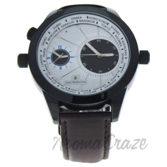 Picture of AG2875-7 Brown Leather Strap Watch by Jean Bellecour for Men - 1 Pc Watch