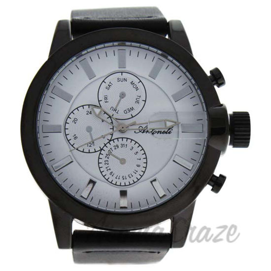 Picture of AG1901-17 Black/Black Leather Strap Watch by Antoneli for Men - 1 Pc Watch