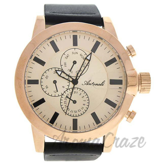 Picture of AG1901-19 Rose Gold/Black Leather Strap Watch by Antoneli for Men - 1 Pc Watch