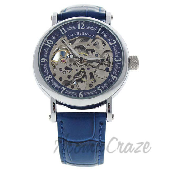 Picture of REDS29 Silver/Blue Leather Strap Watch by Jean Bellecour for Men - 1 Pc Watch