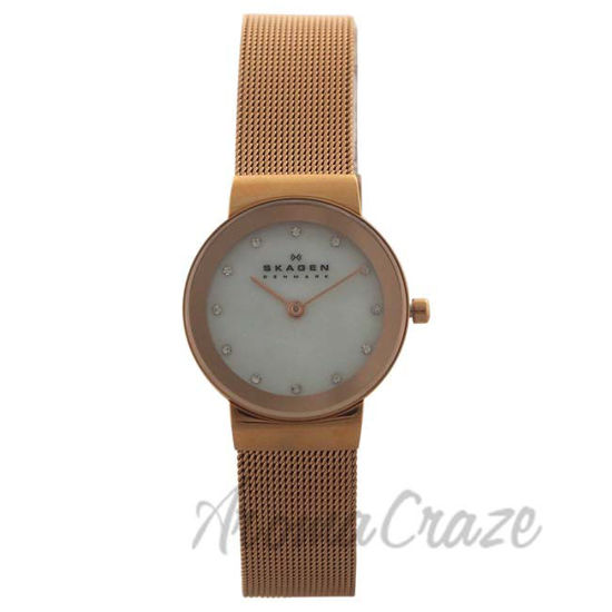 Picture of 358SRRD Rose Gold Ion Plated Stainless Steel Mesh Bracelet Watch by Skagen for Women - 1 Pc Watch