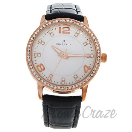 Picture of 2031L-GPBLW Rose Gold/Black Leather Strap Watch by Kim & Jade for Women - 1 Pc Watch
