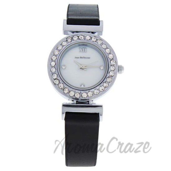 Picture of REDL3 Silver/Black Leather Strap Watch by Jean Bellecour for Women - 1 Pc Watch