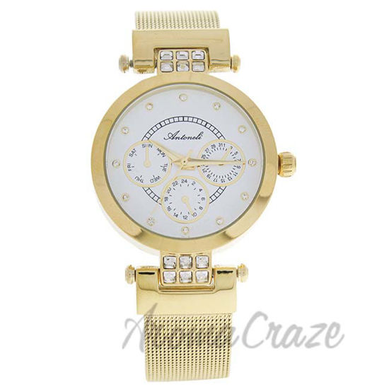 Picture of AL0704-05 Gold Stainless Steel Mesh Bracelet Watch by Antoneli for Women - 1 Pc Watch
