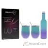 Picture of Stainless Steel Double Wall Wine Tumbler and Wine Bottle - Mermaid Sparkle by Chillout Life for Unisex - 3 Pc 2 x 12oz Stainless Steel Wine Tumbler, 2 Stainless Steel Straw, 2 Crystal Clear Splash Proof Lid, 2 Silicone Straw Tips, Straw Cleaning Brush, 25oz Stainless Steel Wine Bottle (Empty)