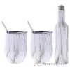 Picture of Stainless Steel Double Wall Wine Tumbler and Wine Bottle - Carrara Marble by Chillout Life for Unisex - 3 Pc 2 x 12oz Stainless Steel Wine Tumbler, 2 Stainless Steel Straw, 2 Crystal Clear Splash Proof Lid, 2 Silicone Straw Tips, Straw Cleaning Brush, 25oz Stainless Steel Wine Bottle (Empty)