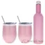 Picture of Stainless Steel Double Wall Wine Tumbler and Wine Bottle - Rose Gold by Chillout Life for Unisex - 3 Pc 2 x 12oz Stainless Steel Wine Tumbler, 2 Stainless Steel Straw, 2 Crystal Clear Splash Proof Lid, 2 Silicone Straw Tips, Straw Cleaning Brush, 25oz Stainless Steel Wine Bottle (Empty)
