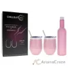 Picture of Stainless Steel Double Wall Wine Tumbler and Wine Bottle - Rose Gold by Chillout Life for Unisex - 3 Pc 2 x 12oz Stainless Steel Wine Tumbler, 2 Stainless Steel Straw, 2 Crystal Clear Splash Proof Lid, 2 Silicone Straw Tips, Straw Cleaning Brush, 25oz Stainless Steel Wine Bottle (Empty)