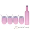 Picture of Stainless Steel Double Wall Wine Tumbler and Wine Bottle - Rose Gold by Chillout Life for Unisex - 5 Pc 4 x 12oz Stainless Steel Wine Tumbler, 4 Stainless Steel Straw, 4 Crystal Clear Splash Proof Lid, 4 Silicone Straw Tips, 2 Straw Cleaning Brush, 25oz Stainless Steel Wine Bottle (Empty)