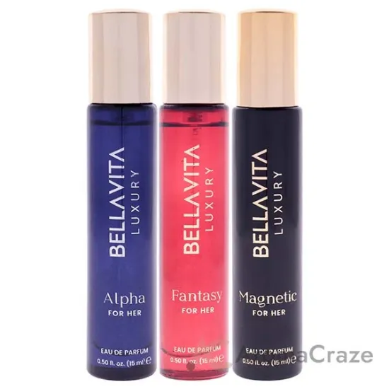 Picture of Mood Collection Gift Set for Her by Bellavita for Women - 3 Pc Gift Set 0.5oz Alpha EDP Spray, 0.5oz Fantasy EDP Spray, 0.5oz Magnetic EDP Spray