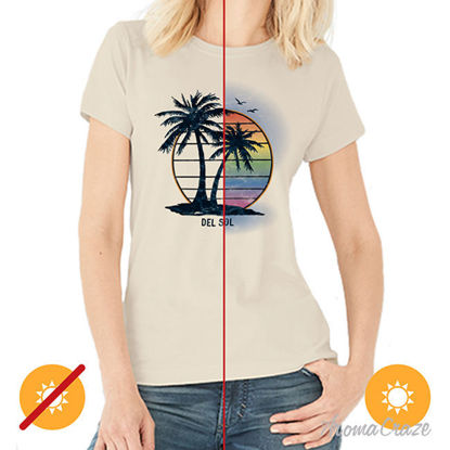 Picture of Women Crew Tee - Island Palm Sunset - Beige by DelSol for Women - 1 Pc T-Shirt (M-M-M)