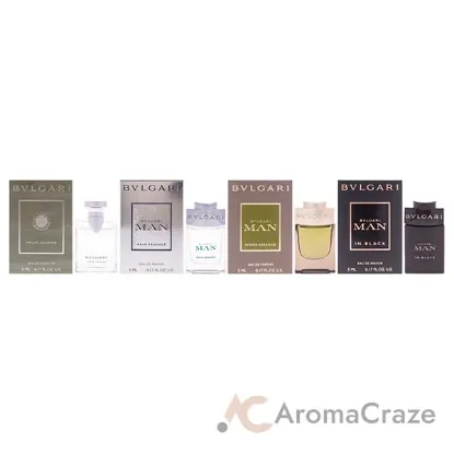Picture of The Mens Gift Collection by Bvlgari for Men - 4 Pc Mini Gift Set 5ml EDT Splash Bvlgari Pour Homme, 5ml EDP Splash Bvlgari Man Rain Essence, 5ml EDP Splash Bvlgari Man Wood Essence, 5ml EDP Splash Bvlgari Man In Black