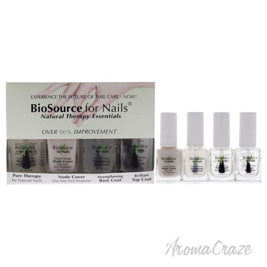 Picture of Natural Therapy Essentials Kit by Biosource For Nails for Women - 4 Pc Kit 0.4 oz Pure Therapy, 0.4 oz Nude Cover, 0.4 oz Strengthening Base Coat, 0.4 oz Brilliant Top Coat