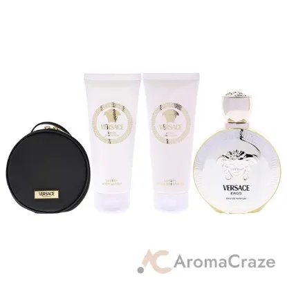 Picture of Versace Eros by Versace for Women - 4 Pc Gift Set 3.4oz EDP Spray, 3.4oz Luxury Body Lotion, 3.4oz Luxury Shower Gel, Round Make Up Case