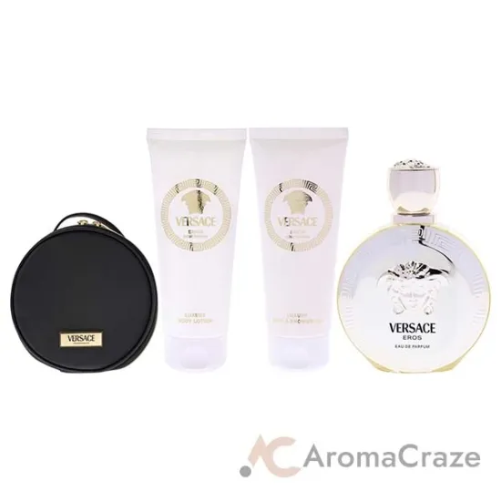Picture of Versace Eros by Versace for Women - 4 Pc Gift Set 3.4oz EDP Spray, 3.4oz Luxury Body Lotion, 3.4oz Luxury Shower Gel, Round Make Up Case