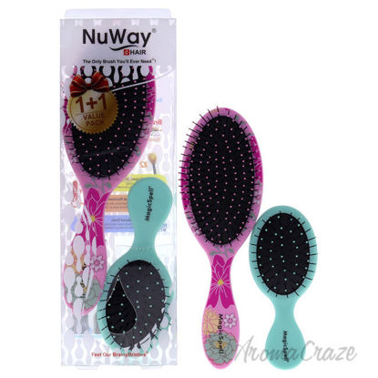 Picture of Magic Spell Pro Brush 2 Piece SetPink Flower Aqua by Magic Spell for Unisex 1 Pc Hair Brush