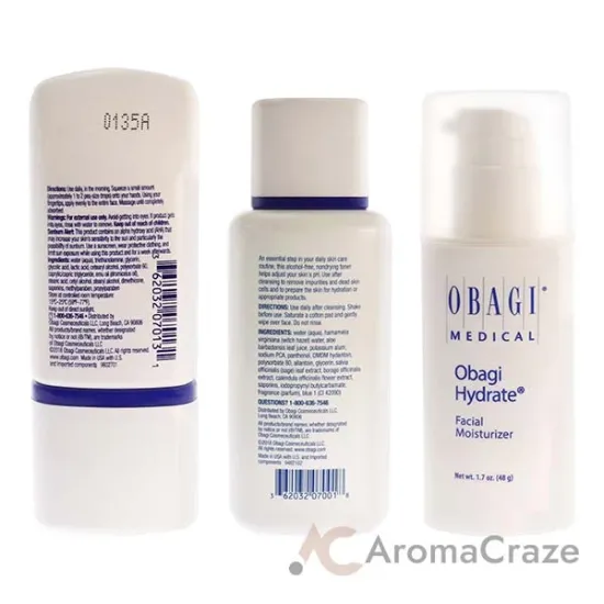 Picture of Obagi Kit by Obagi for Unisex - 3 Pc Kit 2oz Obagi Nu-Derm 4 AM Exfoderm Forte, 6.7oz Obagi Nu-Derm - 2 AM-PM Skin Toner, 1.7oz Obagi Hydrate Facial Moisturizer