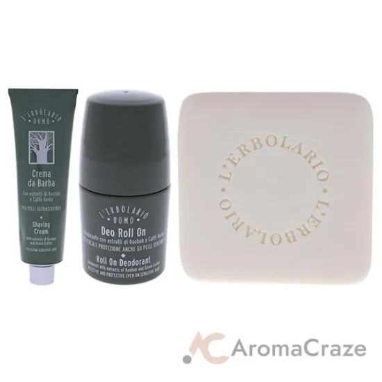 Picture of Uomo Kit by LErbolario for Men - 3 Pc Kit 5.07oz Shaving Cream, 1.6oz Deodorant Roll-On, 3.5oz Baobab Soap