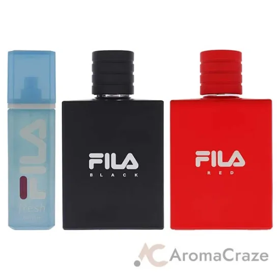 Picture of Fila Kit by Fila for Men - 3 Pc Kit 3.4oz Fila Black EDT Spray, 3.4oz Fila Fresh EDT Spray, 3.4oz Fila Red EDT Spray