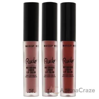 Picture of Notorious Rich Long Liquid Lip Color Kit by Rude Cosmetics for Women - 3 Pc Kit 3 X 0.1oz Lip Color - Obscene Gesture, Poison Fruit, Sinister Villain