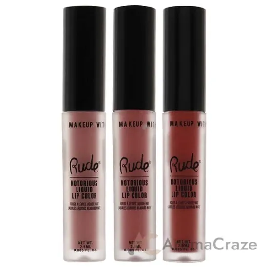 Picture of Notorious Rich Long Liquid Lip Color Kit by Rude Cosmetics for Women - 3 Pc Kit 3 X 0.1oz Lip Color - Obscene Gesture, Poison Fruit, Sinister Villain