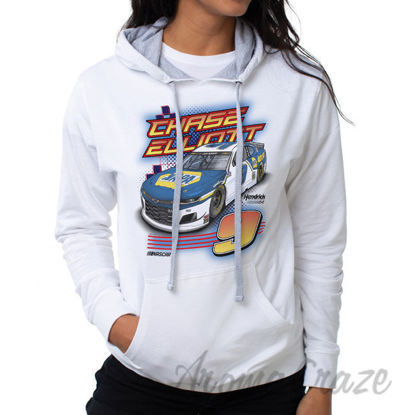 Picture of NASCAR Hooded Sweatshirt Chase Elliot 1 White by DelSol for Women 1 Pc T Shirt (L)
