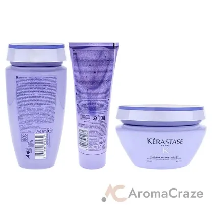 Picture of Blond Absolu Kit by Kerastase for Unisex - 3 Pc Kit 8.5oz Blond Absolu Bain Ultra-Violet Shampoo, 8.5oz Blond Absolu Cicaflash Conditioner, 6.8oz Blonde Absolu Ultra Violet Masque