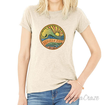 Picture of Women Crew Tee Waves and Rays Beige by DelSol for Women 1 Pc T Shirt (2XL)