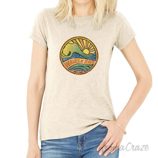 Picture of Women Crew Tee Waves and Rays Beige by DelSol for Women 1 Pc T Shirt (2XL)