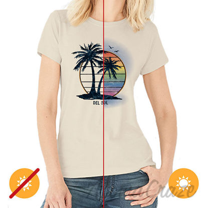 Picture of Women Crew Tee Island Palm Sunset Beige by DelSol for Women 1 Pc T Shirt (2XL)