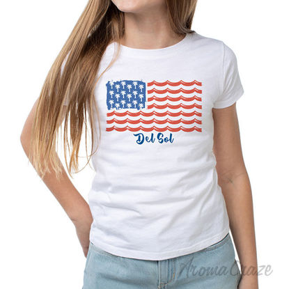 Picture of Classic Crew Tee Tropical Americana-White by DelSol for Women 1 Pc T-Shirt (2XL)