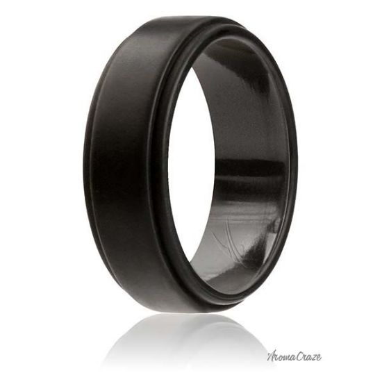 Picture of Silicone Wedding Ring - Step Edge Style - Black by ROQ for Men - 13 mm Ring