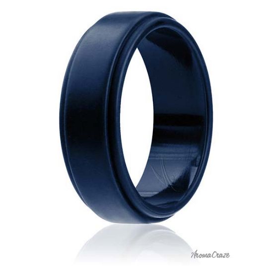 Picture of Silicone Wedding Ring - Step Edge Style - Blue by ROQ for Men - 7 mm Ring