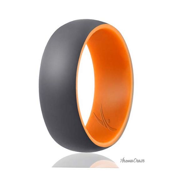 Picture of Silicone Wedding Ring - Duo Collection Dome Style - Orange-Grey by ROQ for Men - 14 mm Ring