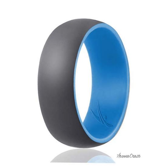 Picture of Silicone Wedding Ring - Duo Collection Dome Style - Light Blue-Grey by ROQ for Men - 7 mm Ring