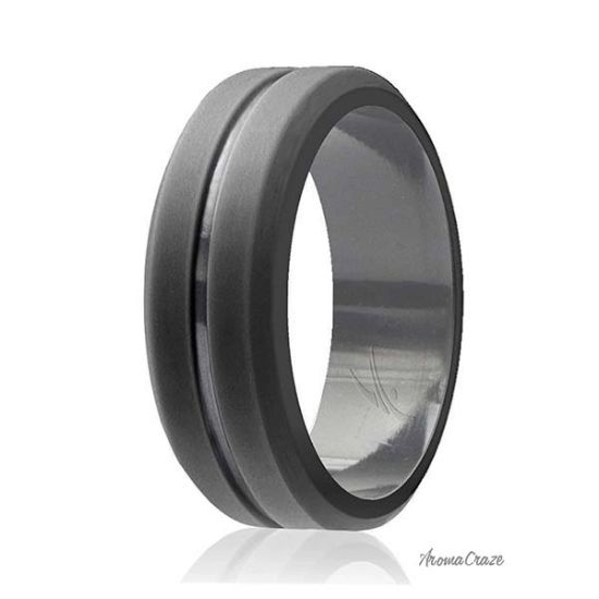 Picture of Silicone Wedding Ring - Engraved Middle Line - Grey by ROQ for Men - 10 mm Ring