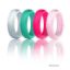Picture of Silicone Wedding Ring - Dome Style Set by ROQ for Women - 4 x 5 mm Pink, Turquoise, White with Pink Glitter, Silver