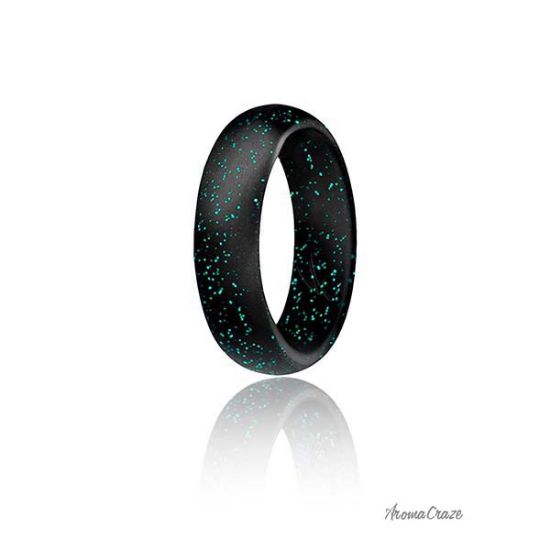 Picture of Silicone Wedding Ring - Dome Style - Black with Glitter Turquoise by ROQ for Women - 8 mm Ring