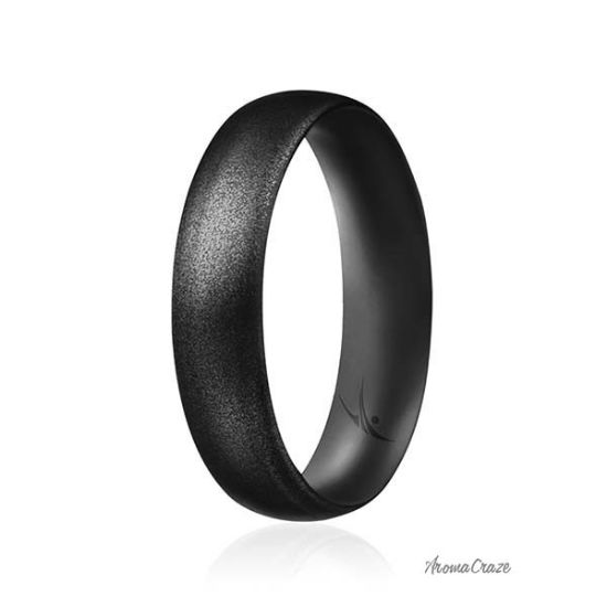 Picture of Silicone Wedding Ring - Dome Style Thin Comfort Fit - Metallic Black by ROQ for Women - 10 mm Ring