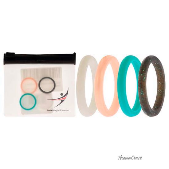 Picture of Silicone Wedding Stackble Point Ring Set - Turquoise-Black by ROQ for Women - 4 x 6 mm Ring