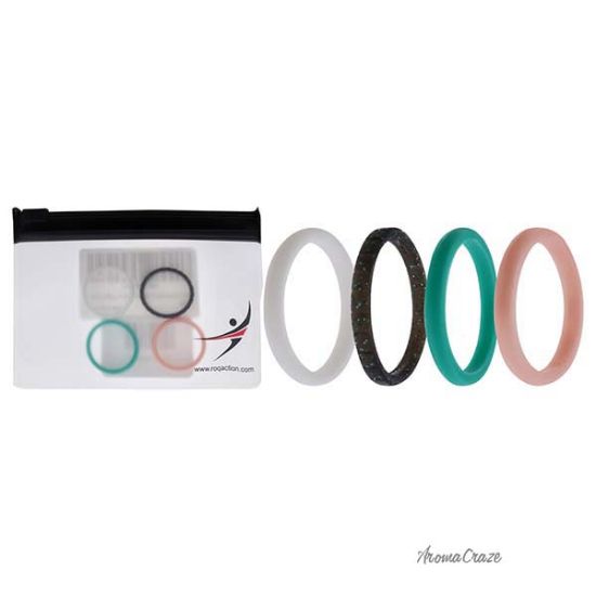 Picture of Silicone Wedding Stackble Point Ring Set - Turquoise-Black by ROQ for Women - 4 x 8 mm Ring