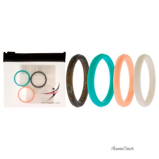 Picture of Silicone Wedding Stackble Point Ring Set - Turquoise-Black by ROQ for Women - 4 x 9 mm Ring