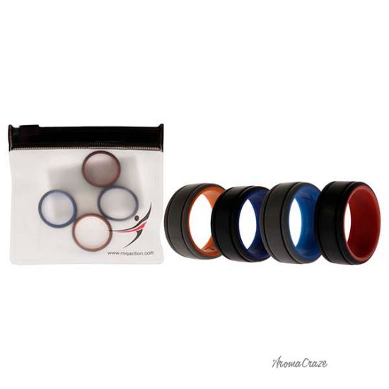 Picture of Silicone Wedding 2Layer Lines Ring Set - Grey-Black by ROQ for Men - 4 x 7 mm Ring