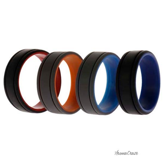 Picture of Silicone Wedding 2Layer Lines Ring Set - Grey-Black by ROQ for Men - 4 x 16 mm Ring