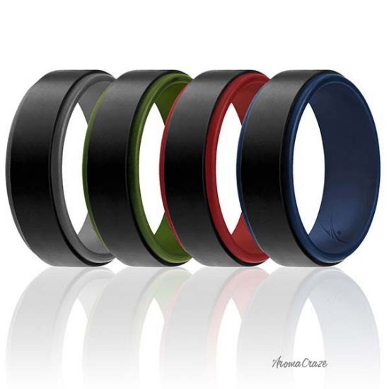 Picture of Silicone Wedding 2Layer Step Ring Set - Black by ROQ for Men - 4 x 11 mm Ring