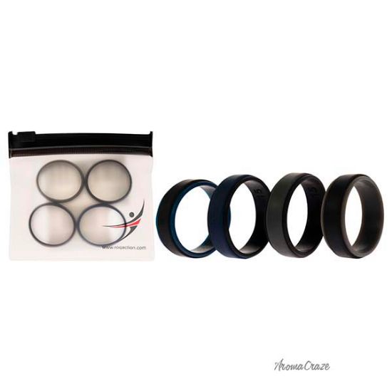 Picture of Silicone Wedding 2Layer Step Ring Set - Black-Blue by ROQ for Men - 4 x 15 mm Ring